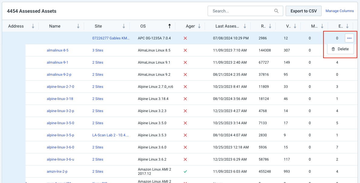 Deleting assets from the Assessed Assets table